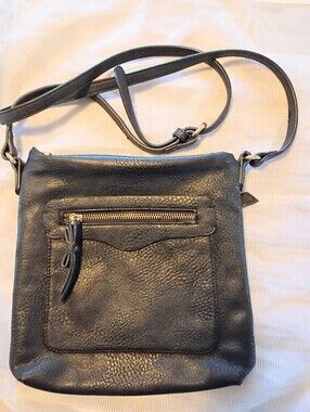 Charming Charlie Black Faux Leather Crossbody with Front Zip 10x10 Inches
